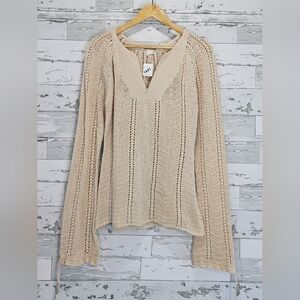 J Crew Crochet Cotton Long Sleeves Sweater Small Medium V Neck Bell Sleeves